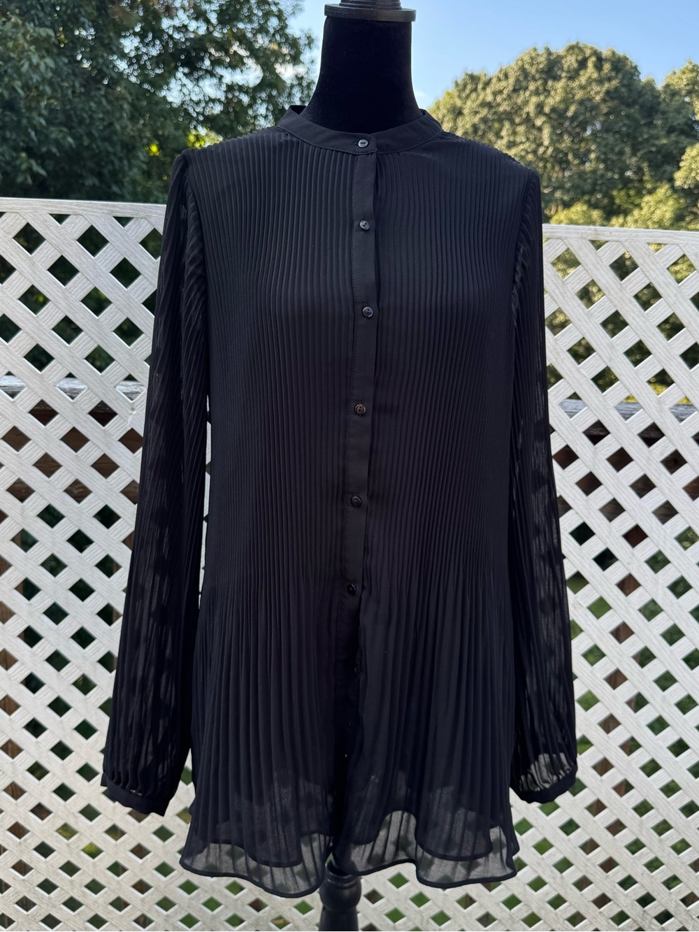 Zara Black Pleated Button-Front Blouse